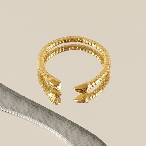 Snake Ring Stainless Steel 18K Gold Plated Adjustable Opening Snake Scale Texture Minimalist Daily Wear For Women
