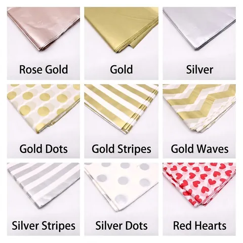 Colorful Tissue Paper For Gift Wrapping Crafting DIY Heart Star Dots Stripes Patterned Metallic Glitter Thin Soft Decorative
