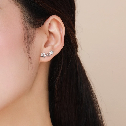 Orecchini A Lobo Stella In Argento Sterling 925 Design Tripla Stella Micro Pave Zirconia Elegante Per Donna