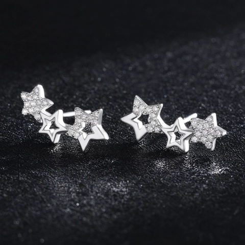 Minimalistische 925 Sterling Zilveren Ster Oorbellen voor Dames Drievoudige Vijfpuntige Ster Oorknopjes met Zirconia Sieraden Cadeau
