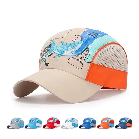 Cappello Da Baseball In Rete Per Bambini Asciugatura Rapida Protezione Solare Squalo Cartone Animato Regolabile