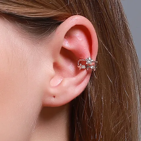Polsino Per Orecchio A Stella A Doppio Strato Senza Perforazione Orecchini In Rame Zircone Gioielli Geometrici Di Tendenza Per Donna