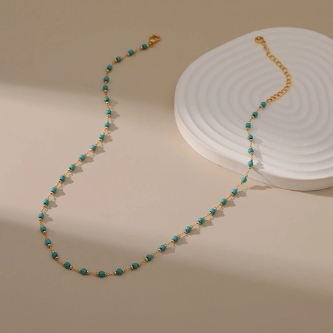 Collana di Perline in Rame Turchese Placcato Oro 18K per Donna Collana con Ciondolo Geometrico Minimalista Gioielli Regalo