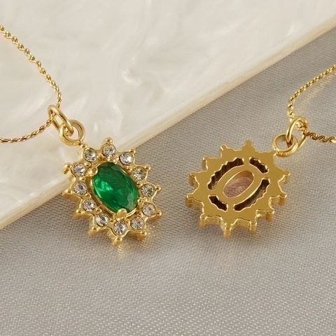 Collar Con Colgante De Girasol Acero Inoxidable Chapado En Oro 18K Circón Ovalado Diamantes De Imitación Joyas Para Mujer