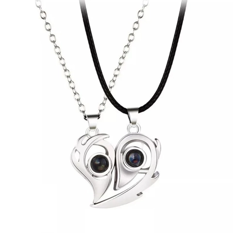 Edelstahl Kupfer Strass Projektion Anhänger Halskette Sonne Mond Herz Magnetische Anziehung Mode Schmuck Geschenk