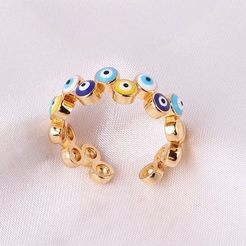 Boze Oog Ring Verguld Koper Emaille Kleurrijk Open Verstelbaar Statement Sieraden Voor Dames Heren Boho Stijl