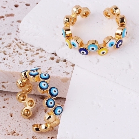 Boze Oog Ring Verguld Koper Emaille Kleurrijk Open Verstelbaar Statement Sieraden Voor Dames Heren Boho Stijl