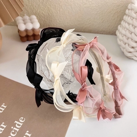 Elegante Mesh-Gaze-Schleife-Stirnband Satinband Süßes Prinzessinnen-Haaraccessoire Für Damen Alltagsmode
