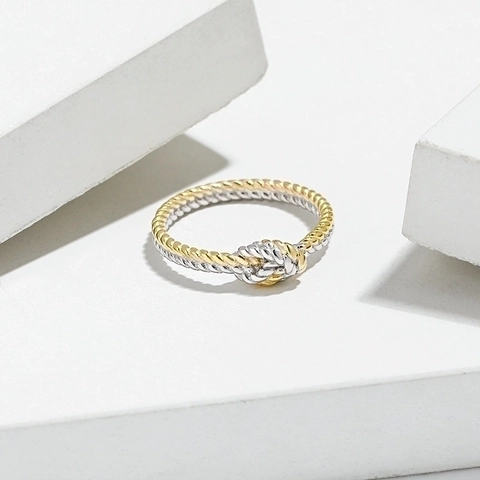 Modischer Gedrehter Knotenring 925 Sterlingsilber Zweifarbig Gold Silber Minimalistischer Trendiger Schmuck Damen