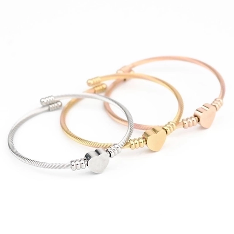 Hart Hanger Kabel Draad Armband Roestvrij Staal Gedraaide Open Manchet Armband Mode Sieraden Voor Vrouwen