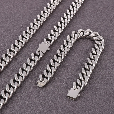 Cadena Cubana Collar Pulsera De Acero Inoxidable Hip Hop Streetwear Joyería Para Hombre Oro Plata Pulido Hebilla Cuadrada