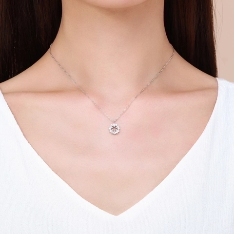 Collar Con Colgante De Plata De Ley 925 Circonita Cúbica Flor Forma De Copo De Nieve Joyería Para Mujer Lujo De Nicho