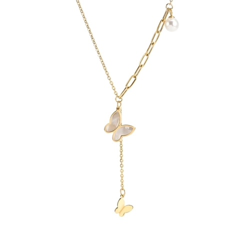 Collar Mariposa Oro Acero Inoxidable Madreperla Concha Elegante Cadena Asimétrica Colgante Para Mujeres