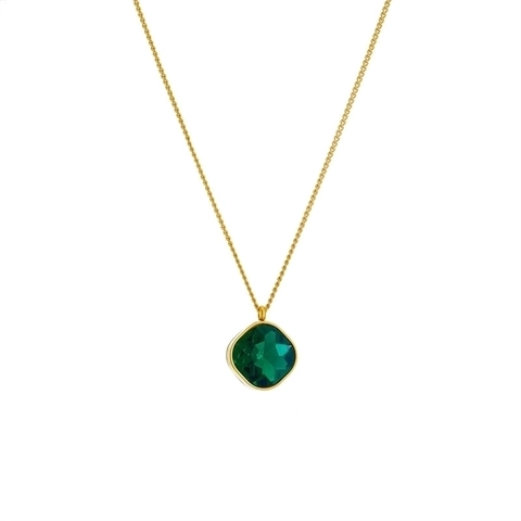 Square Green Zircon Pendant Necklace Titanium Steel Geometric Clavicle Chain Jewelry For Women Minimalist Fashionable