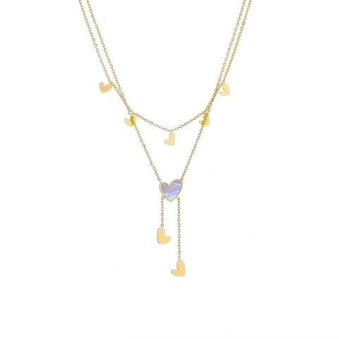 Collana Con Ciondolo A Cuore A Doppio Strato Acciaio Al Titanio Intarsio In Madreperla Frangia A Forma Di Y Gioielli Di Moda Per Donna