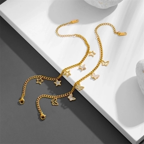 Bracelet Stainless Steel Mother Of Artificial Pearl Butterfly Star Pendant Gold Plated Adjustable Jewelry Women Gift