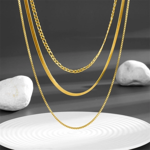 Gelaagde Ketting Titanium Staal 18K Verguld Multi Layer Figaro Slangenketting Sieraden Vrouwen