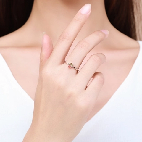 925 Sterling Silver Gradient Watermelon Zirconia Ring Minimalist Sweet Oval Cut Fashion Jewelry Gift For Women