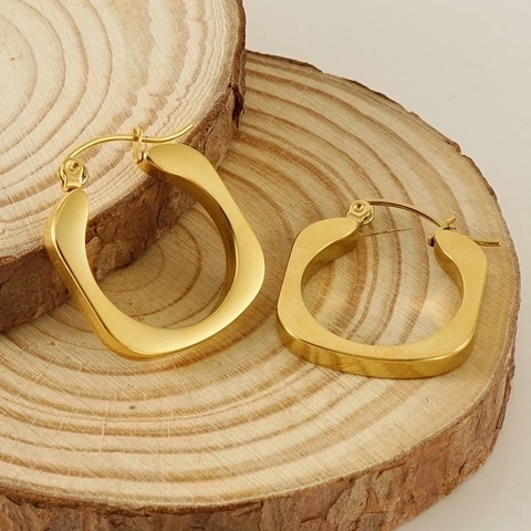 U-Shaped Hoop Earrings For Women 18K Gold Plated Stainless Steel Geometric Square Thick Modern Minimalist Polished Jewelry