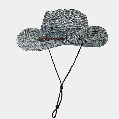 Western Cowboy Straw Hat Wide Brim Sun Protection Breathable Outdoor Beach Hat With Adjustable Windproof Rope Unisex