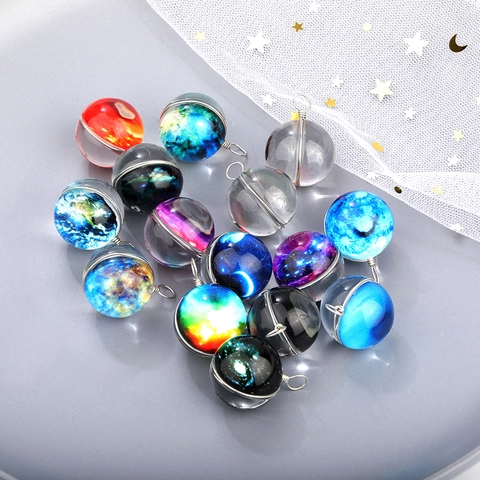 Pendente Sfera Di Vetro Galassia Cielo Stellato Luminoso Al Buio Universo Pianeta Nebulosa Accessorio Gioielli DIY