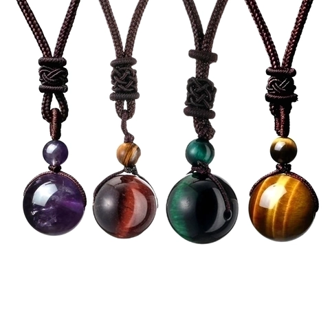 Collana In Pietra Naturale Occhio Di Tigre Ametista Ciondolo Perla Tonda Cordino Intrecciato Regolabile Gioiello Retro Per Uomo Donna