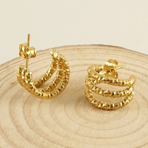 Orecchini A Cerchio In Acciaio Inossidabile Placcato Oro 18K Multistrato Texturizzati A Forma Di U Moda Per Donna