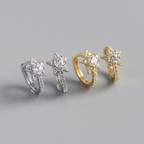 925 Sterling Silber Stern Creolen Mit Zirkonia Minimalistischer Koreanischer Stil Schmuck Für Damen