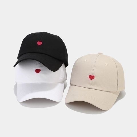 Casquette De Baseball En Coton Broderie Cœur Rouge Ajustable Respirant Protection Solaire Vintage Femmes