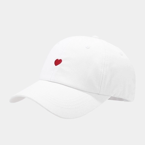 Gorra De Béisbol De Algodón Bordado Corazón Rojo Protección Solar Estilo Coreano Ajustable Visera Curva Mujeres Casual