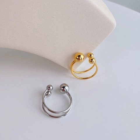 Minimalistischer Edelstahl Perlen Offener Ring Geometrisch Verstellbar Kugel Schmuck Für Damen