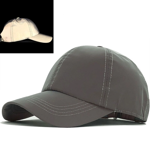 Cappellino Da Baseball Riflettente Sicurezza Notturna Luminosa Sport All'Aperto Cappello Da Sole Traspirante Cotone Grigio Casual