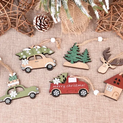 Ornamenti Appesi Legno Natale Pendenti Legno Rustico Decorazione Albero Forme Camion Renna Casa Decorazione Festa