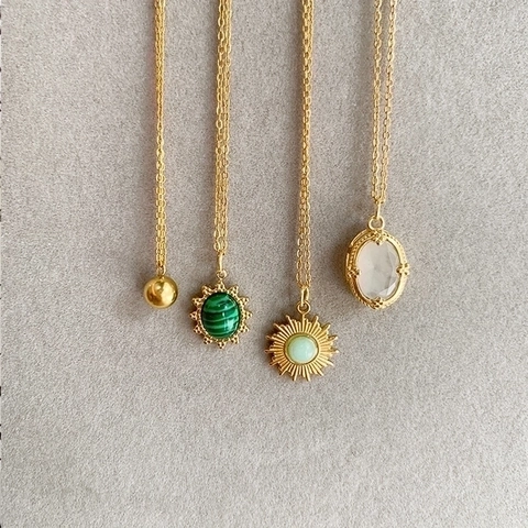 Collar Con Colgante Vintage De Acero Inoxidable Chapado En Oro Estilo Francés Cadena De Clavícula Para Mujer Con Piedra Oval