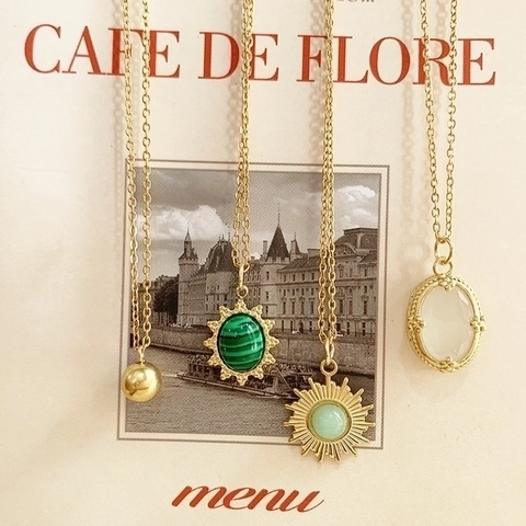 Collar Con Colgante Vintage De Acero Inoxidable Chapado En Oro Estilo Francés Cadena De Clavícula Para Mujer Con Piedra Oval