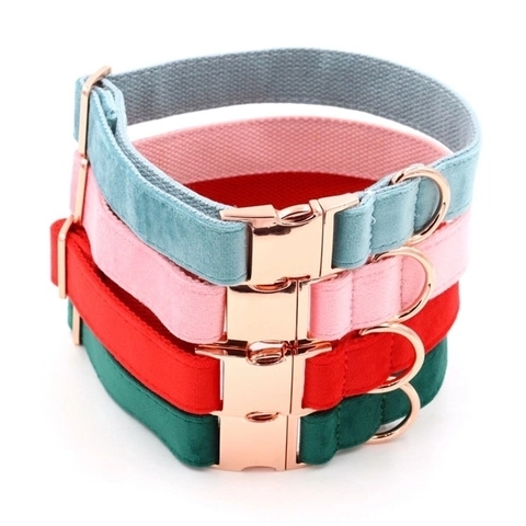 Adjustable Pet Collar Luxury Velvet Fabric With Rose Gold Metal Buckle Soft Comfortable For Small Medium Large Dogs