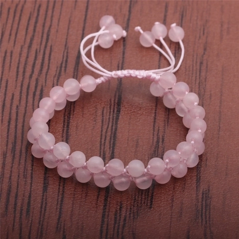 Double Layer Natural India Agate Rose Quartz Beaded Bracelet Handmade Adjustable Woven Cord Bohemian Yoga Jewelry For Women