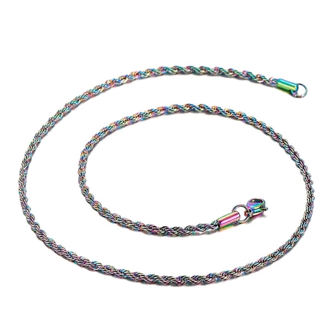 Rainbow Iridescent Stainless Steel Rope Box Chain Necklace Vacuum Plated Trendy Fashion Jewelry For Men Women