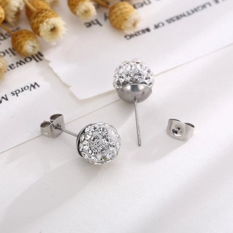 Shamballa Ball Stud Earrings Stainless Steel Pave Rhinestone Disco Ball Shiny Fashion Simple Jewelry For Women