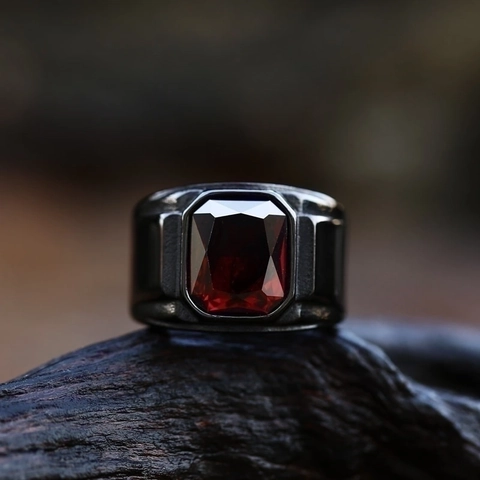Anillo Vintage De Acero Inoxidable Para Hombre Con Piedra Preciosa Cuadrada Sello Retro Joyería Chapado En Negro