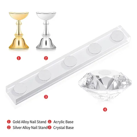 Supporto Magnetico Per Pratica Nail Art Porta Punte In Lega Con Base In Diamante Di Cristallo E Striscia Acrilica