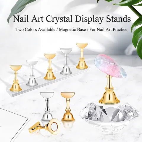Supporto Magnetico Per Pratica Nail Art Porta Punte In Lega Con Base In Diamante Di Cristallo E Striscia Acrilica