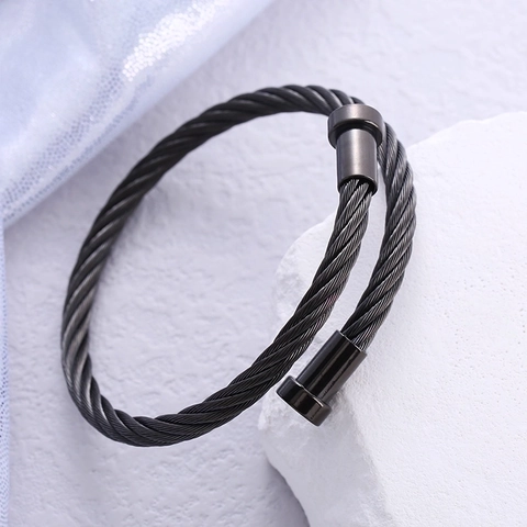 Brazalete De Cable Trenzado De Acero Inoxidable Minimalista Cabeza De Clavo Joyería Abierta