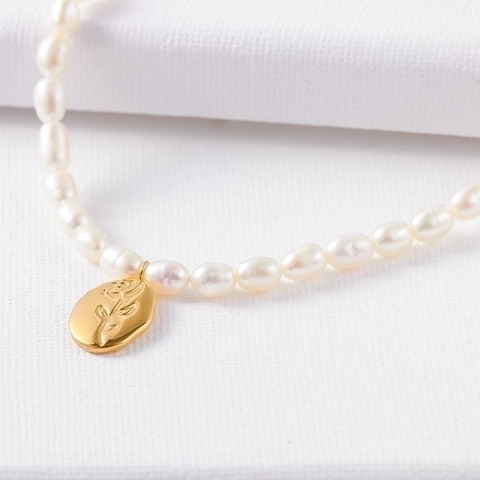 Collar de Pendiente de Moneda de Oro Rosa Vintage Francés para Mujer Collar de Perla Natural Joyería de Cobre Galvanizado Elegante