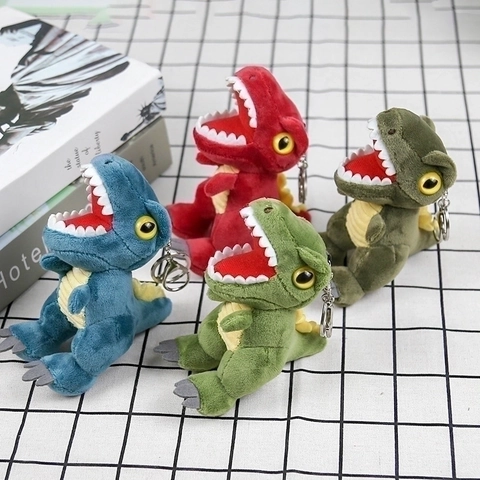 Porte-clés Dinosaure En Peluche Dessin Animé Forme Tyrannosaurus Rex Animal En Peluche Souple Charme De Sac Anneau Métallique Cadeau
