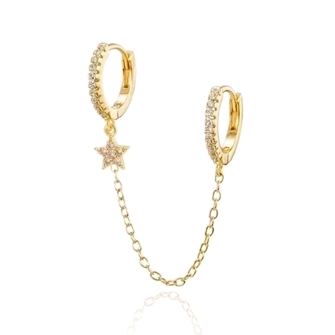 Linked Stud Earring Chain With 925 Sterling Silver Earring Post Copper Zircon Dual Piercing Star Lightning Artificial Pearl Women