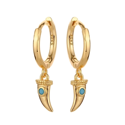 Orecchini a Pendente Unici con Zanna di Lupo per Donna Intarsio in Zirconia Verde Rame Perno in Argento Sterling 925 Placcato Oro Argento Gioielli Vintage