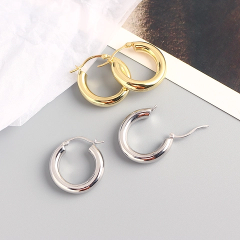 Minimalist Stainless Steel Hoop Earrings With 925 Sterling Silver Earring Post Gold Silver Thick Round Circle Earrings
