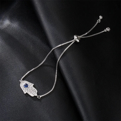 Hamsa Hand Evil Eye Bracelet Copper Zircon Adjustable Pull String Bead Box Chain Religious Turkish Jewelry For Women Men