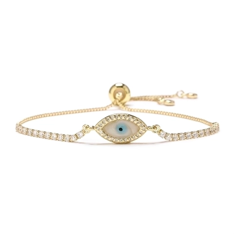 Evil Eye Armband Vergoldetes Kupfer Zirkon Hamsa Hand Herz Verstellbarer Schiebeverschluss Modeschmuck Für Damen